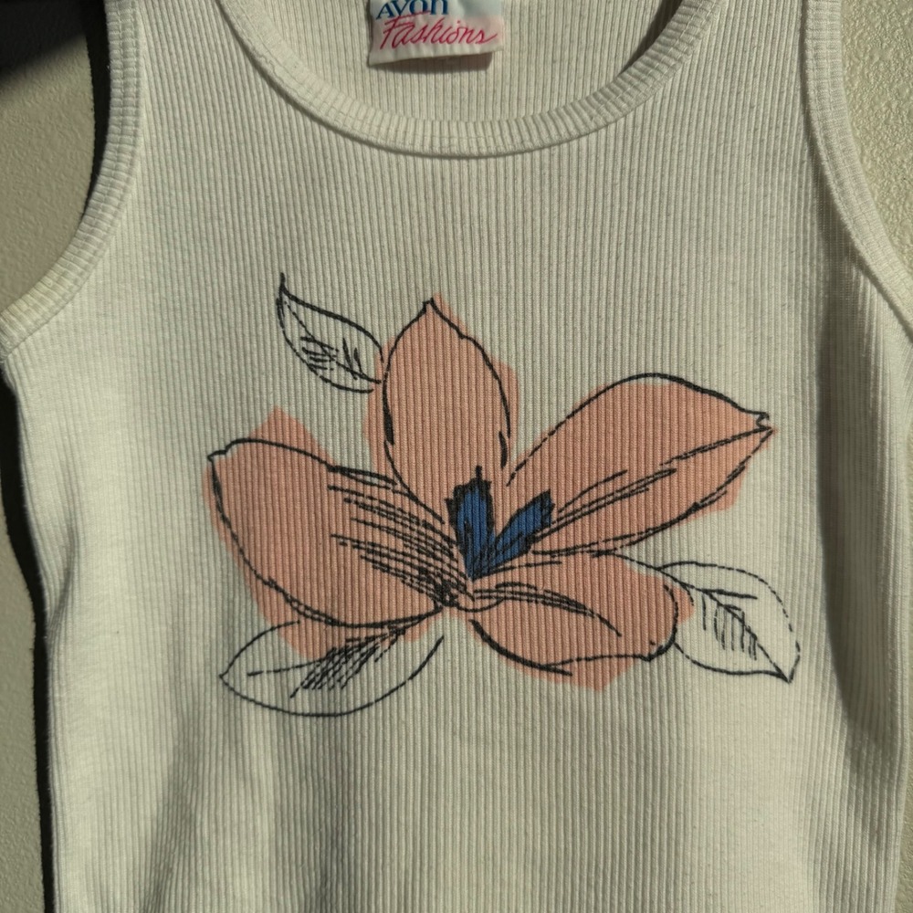 Vintage Avon Fashions Single-stitch Flower Print Cropped Ribbed Tank - Picture 5 of 7